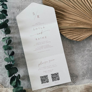 Boho Chic Blush Pink Dual QR Code Wedding All In One Invitation