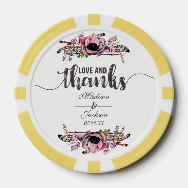 Boho Chic Blush Pink Floral Wedding Thank You Poker Chips (Front)
