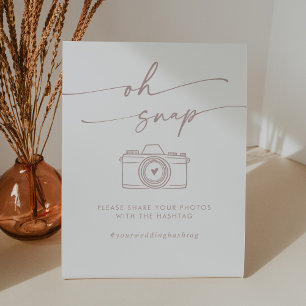 Boho Chic Blush Pink Oh Snap Wedding Hashtag Pedestal Sign