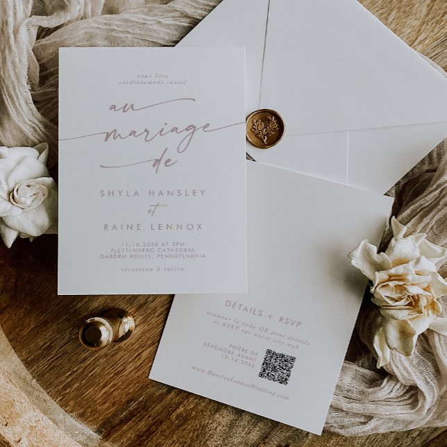 Boho Chic Blush Pink QR Code French Wedding Invitation (Creator Uploaded)