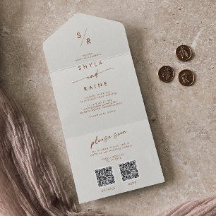Boho Chic Bohemian Cream Dual QR Code Wedding All In One Invitation