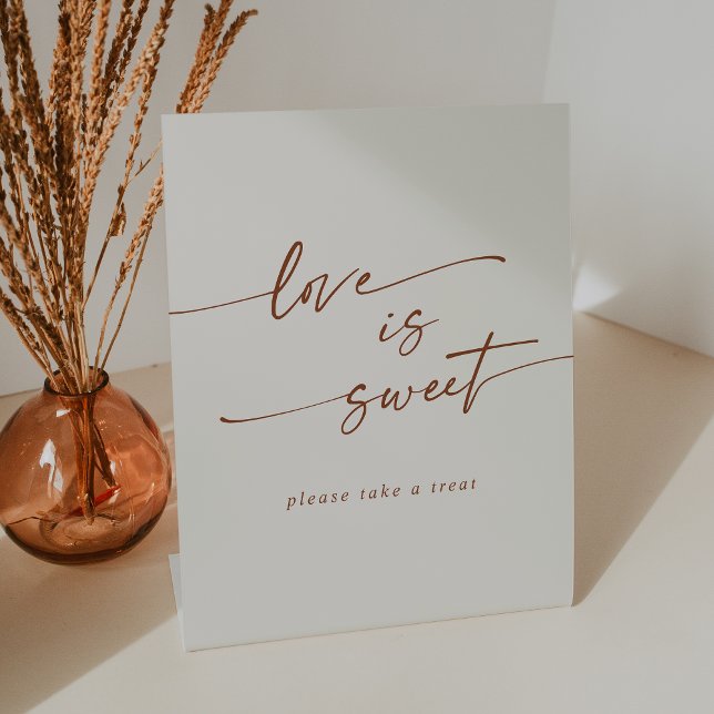 Boho Chic Bohemian Cream Love Is Sweet Wedding Pedestal Sign (Boho Chic Bohemian Cream Love Is Sweet Wedding Pedestal Sign)