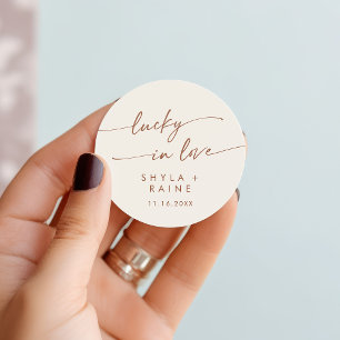 Boho Chic Bohemian Cream Lucky In Love Favour Classic Round Sticker