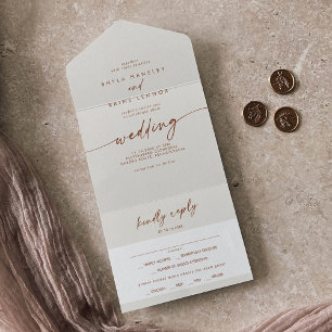 Boho Chic Bohemian Cream Meal Choice RSVP Wedding All In One Invitation