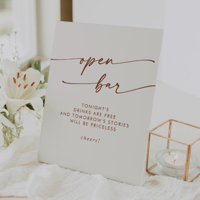 Boho Chic Bohemian Cream Open Bar Wedding Pedestal Sign (Boho Chic Bohemian Cream Open Bar Wedding Pedestal Sign)