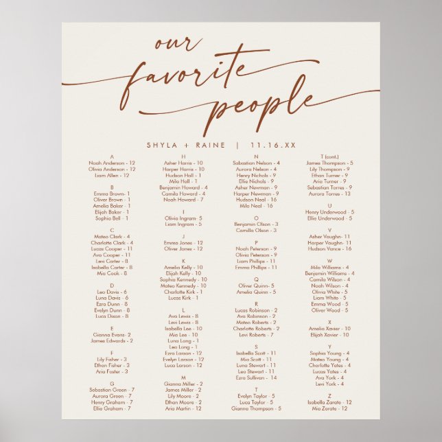 Boho Chic Bohemian Cream Printable Seating Chart (Front)