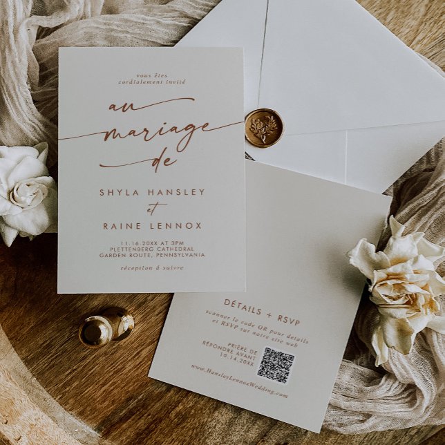 Boho Chic Bohemian Cream QR Code French Wedding Invitation (Creator Uploaded)