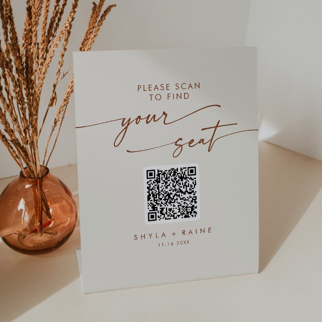 Boho Chic Bohemian Cream Seating Chart QR Code Pedestal Sign (Creator Uploaded)