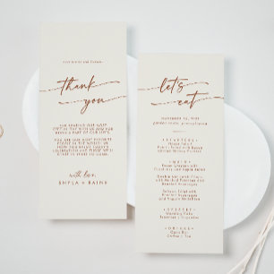 Boho Chic Bohemian Cream Thank You and Wedding Menu
