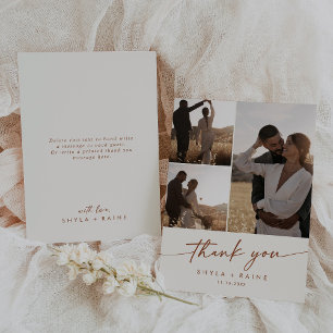 Boho Chic Bohemian Cream Wedding Photo Collage Thank You Card