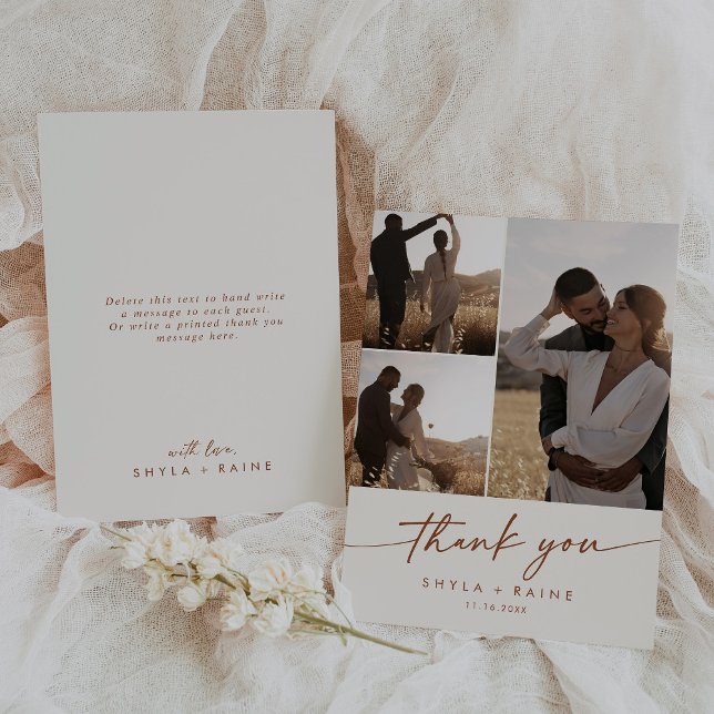 Boho Chic Bohemian Cream Wedding Photo Collage Thank You Card (Creator Uploaded)