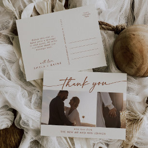 Boho Chic Bohemian Cream Wedding Photo Thank You Postcard