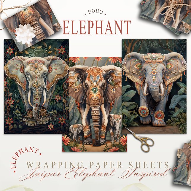 Boho Chic Bohemian Elephant  Wrapping Paper Sheet (Creator Uploaded)