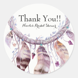 Boho Chic Bohemian Feathers Dream Catcher Favour Classic Round Sticker