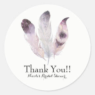 Boho Chic Bohemian Feathers Party Favour Custom Classic Round Sticker