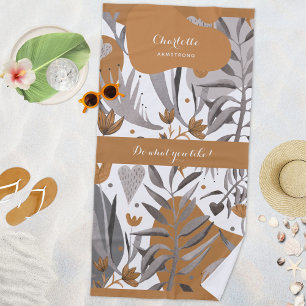 Boho Chic Botanical Floral Name and Quote Beach Towel