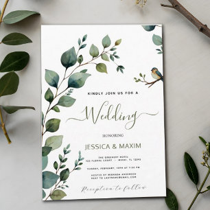 Boho Chic Botanical Green Branch Wedding Invitation