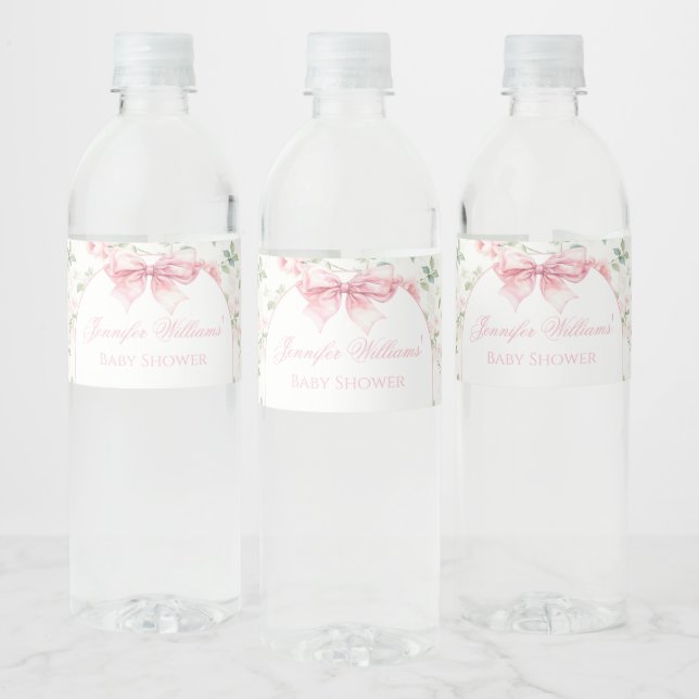 Boho chic bow baby girl shower water bottle labels (Bottles)