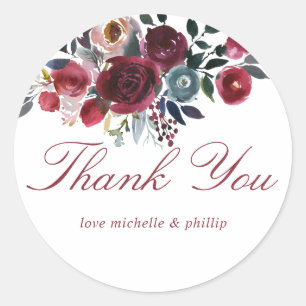 Boho Chic Burgundy and Navy Autumn Fall Wedding Classic Round Sticker