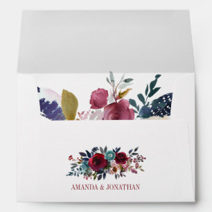 Boho Chic Burgundy and Navy Autumn Fall Wedding Envelope