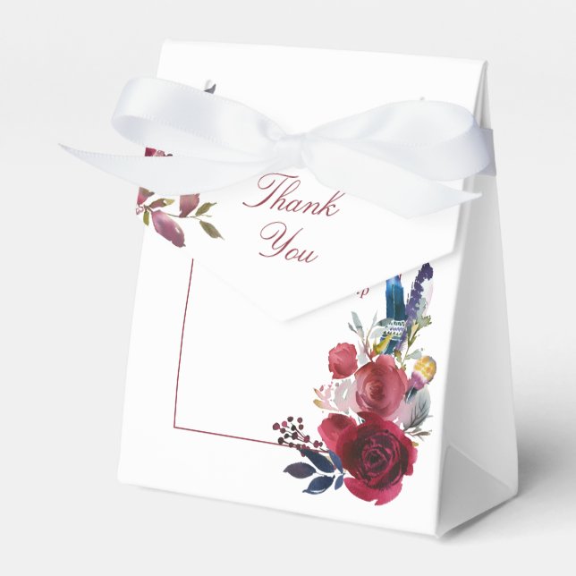 Boho Chic Burgundy and Navy Autumn Fall Wedding Favour Box (Front Side)