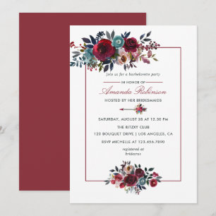 Boho Chic Burgundy and Navy Autumn Fall Wedding Invitation