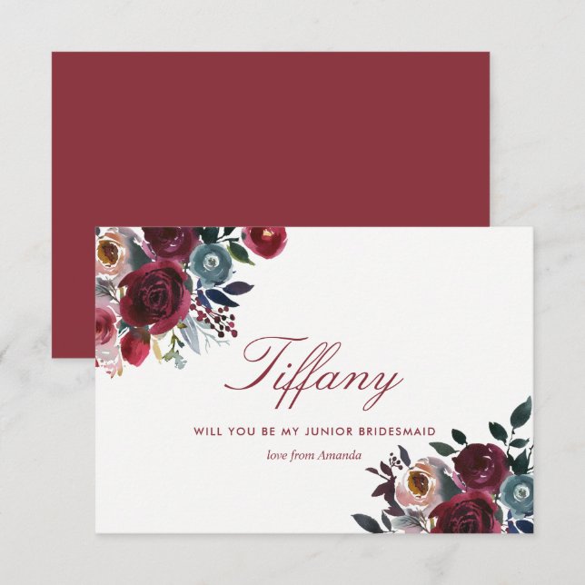 Boho Chic Burgundy and Navy Autumn Fall Wedding Invitation (Front/Back)