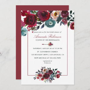 Boho Chic Burgundy and Navy Autumn Fall Wedding Invitation