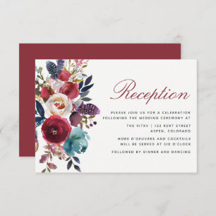 Boho Chic Burgundy and Navy Autumn Fall Wedding Invitation