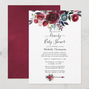 Boho Chic Burgundy and Navy Floral Drive By Shower Invitation