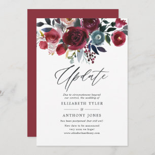 Boho Chic Burgundy and Navy floral Wedding Update Invitation