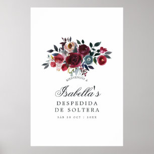Boho Chic Burgundy and Navy floral Welcome Poster