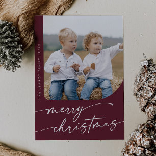 Boho Chic Burgundy DIY Simple Photo Christmas Holiday Card
