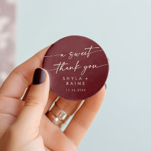 Boho Chic Burgundy Red A Sweet Thank You Favour Classic Round Sticker