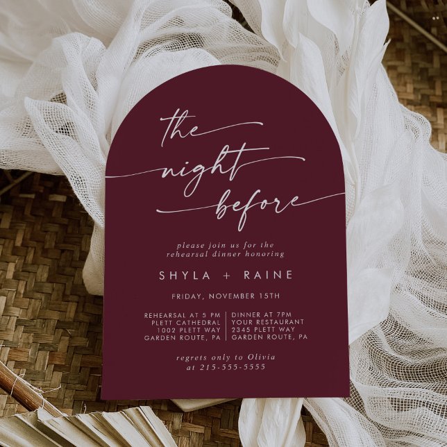 Boho Chic Burgundy Red Arch Rehearsal Dinner Invitation (Creator Uploaded)