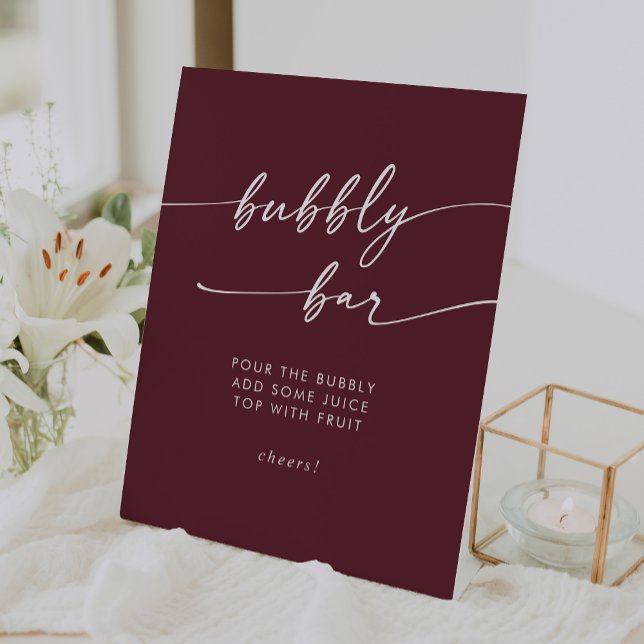 Boho Chic Burgundy Red Bubbly Bar Wedding Pedestal Sign (Boho Chic Burgundy Red Bubbly Bar Wedding Pedestal Sign)