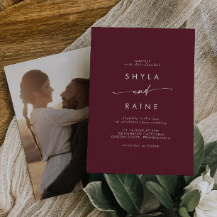 Boho Chic Burgundy Red Casual Photo Wedding Invitation