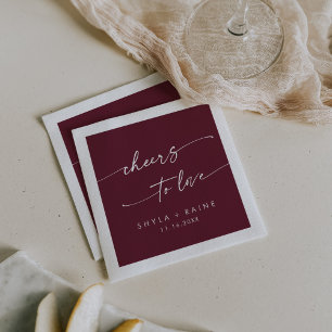 Boho Chic Burgundy Red Cheers to Love Wedding Napkin