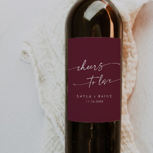 Boho Chic Burgundy Red Cheers to Love Wedding Wine Label