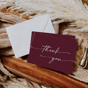 Boho Chic Burgundy Red Flat Wedding Thank You Card