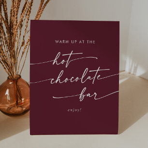 Boho Chic Burgundy Red Hot Chocolate Bar Pedestal Sign