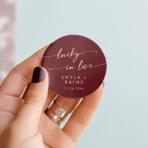Boho Chic Burgundy Red Lucky In Love Favour Classic Round Sticker