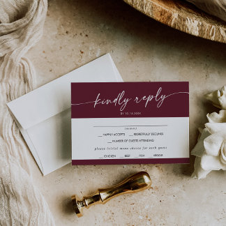 Boho Chic Burgundy Red Menu Choice RSVP Card
