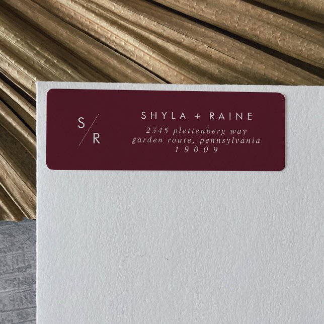 Boho Chic Burgundy Red Monogram Address Labels (Creator Uploaded)