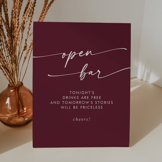 Boho Chic Burgundy Red Open Bar Wedding Pedestal Sign (Boho Chic Burgundy Red Open Bar Wedding Pedestal Sign)