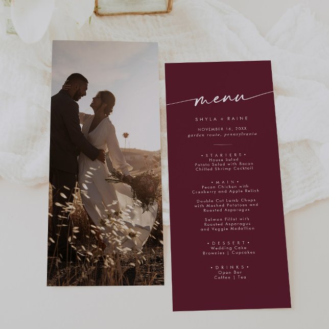 Boho Chic Burgundy Red Photo Wedding Menu (Creator Uploaded)