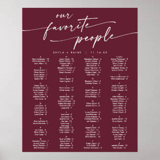 Boho Chic Burgundy Red Printable Seating Chart