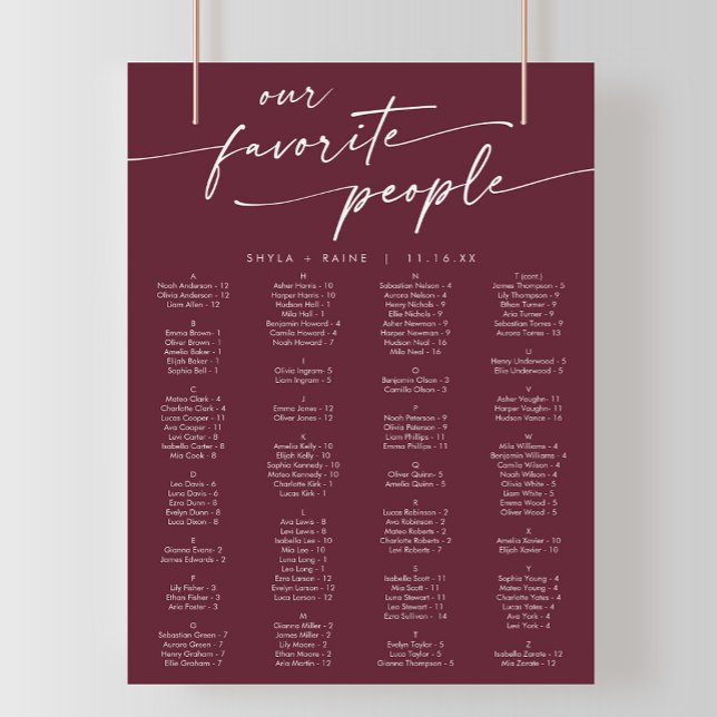 Boho Chic Burgundy Red Printable Seating Chart (Creator Uploaded)