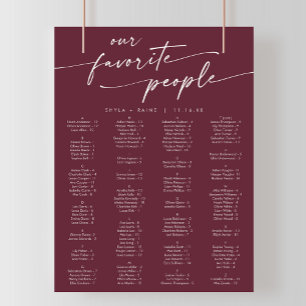 Boho Chic Burgundy Red Printable Seating Chart