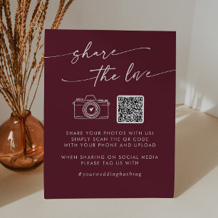 Boho Chic Burgundy Red Share the Love QR Code Pedestal Sign